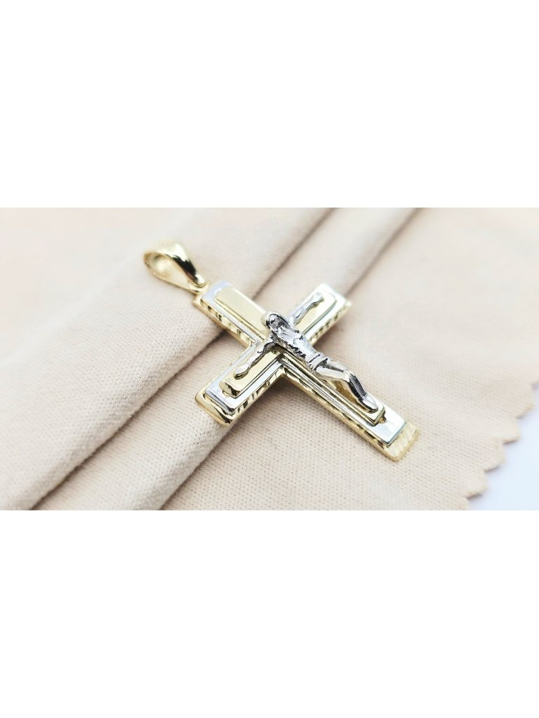 Unique 14k Solid Two Tone Multi Color Gold Designer Jesus On Cross Pendant Charm
